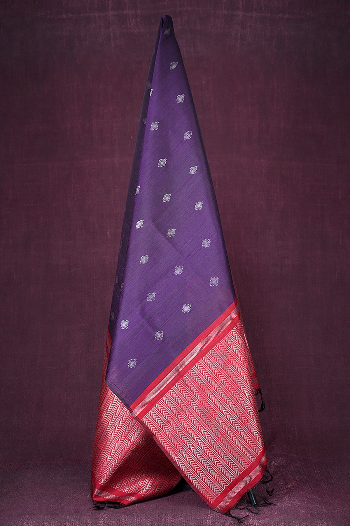 Silver Zari Motifs Plum Purple And Red Raw Silk Dupatta