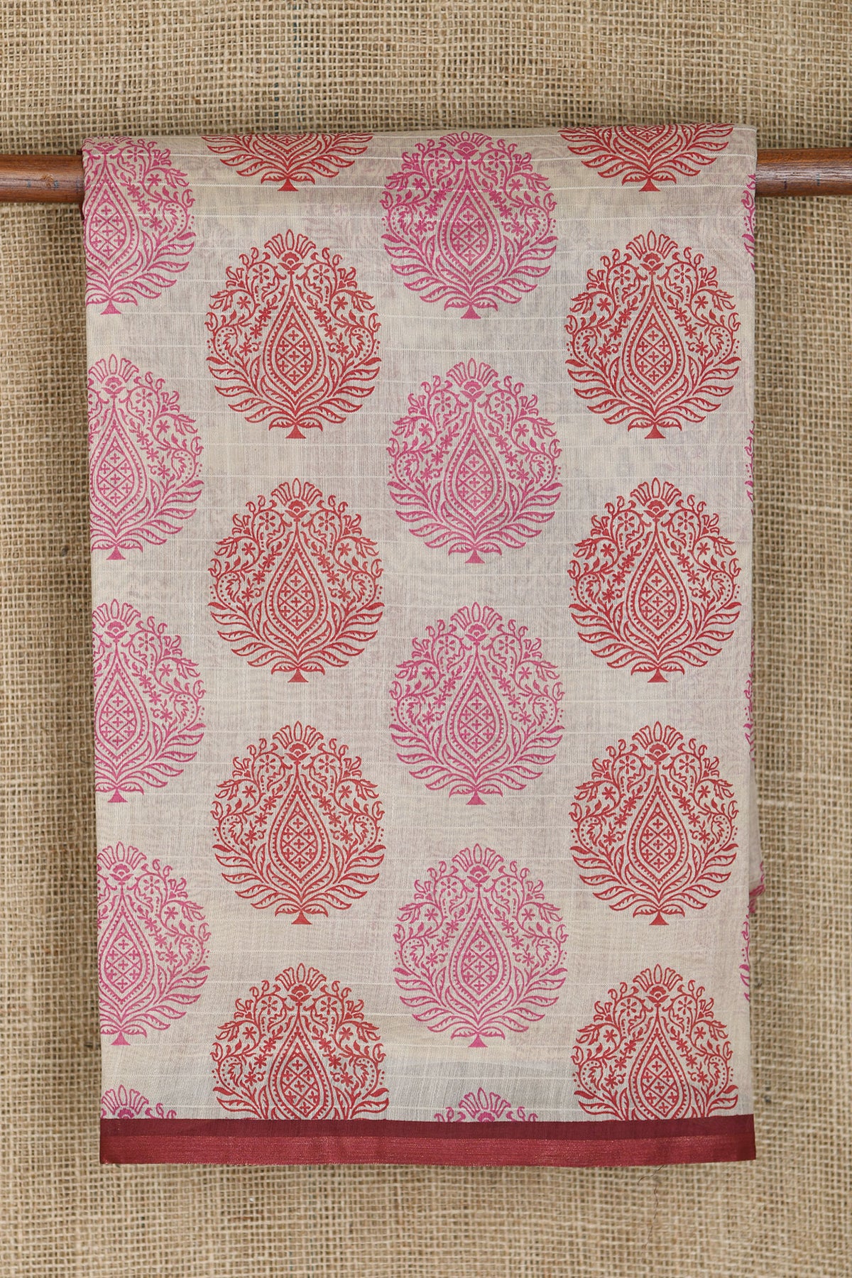 Small Border In Floral Printed Cream Color Chanderi Cotton Saree