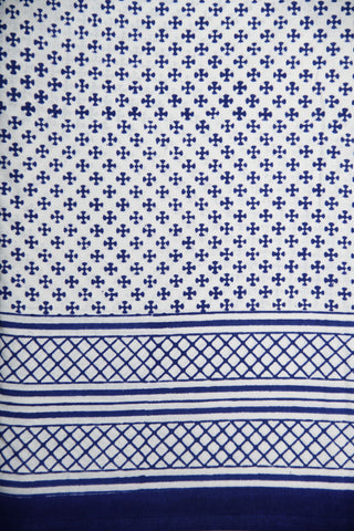 Small Chakram Printed Off White And Navy Blue Cotton Double Bedspread With Pillow Cover