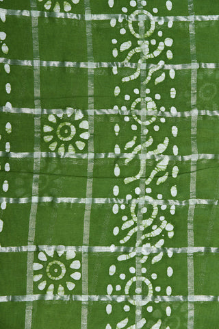 Small Zari Border With Checks Sage Green Batik Printed Ahmedabad Cotton Saree