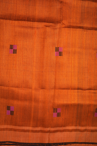 Square Threadwork Design Orange Jute Saree