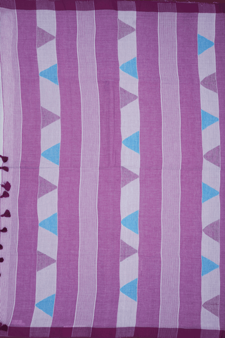 Stripes Design Purple And White Bengal Cotton Saree