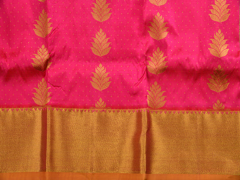 Zari Dots And Leaf Buttis Pink Kanchipuram Silk Pavadai Sattai Material