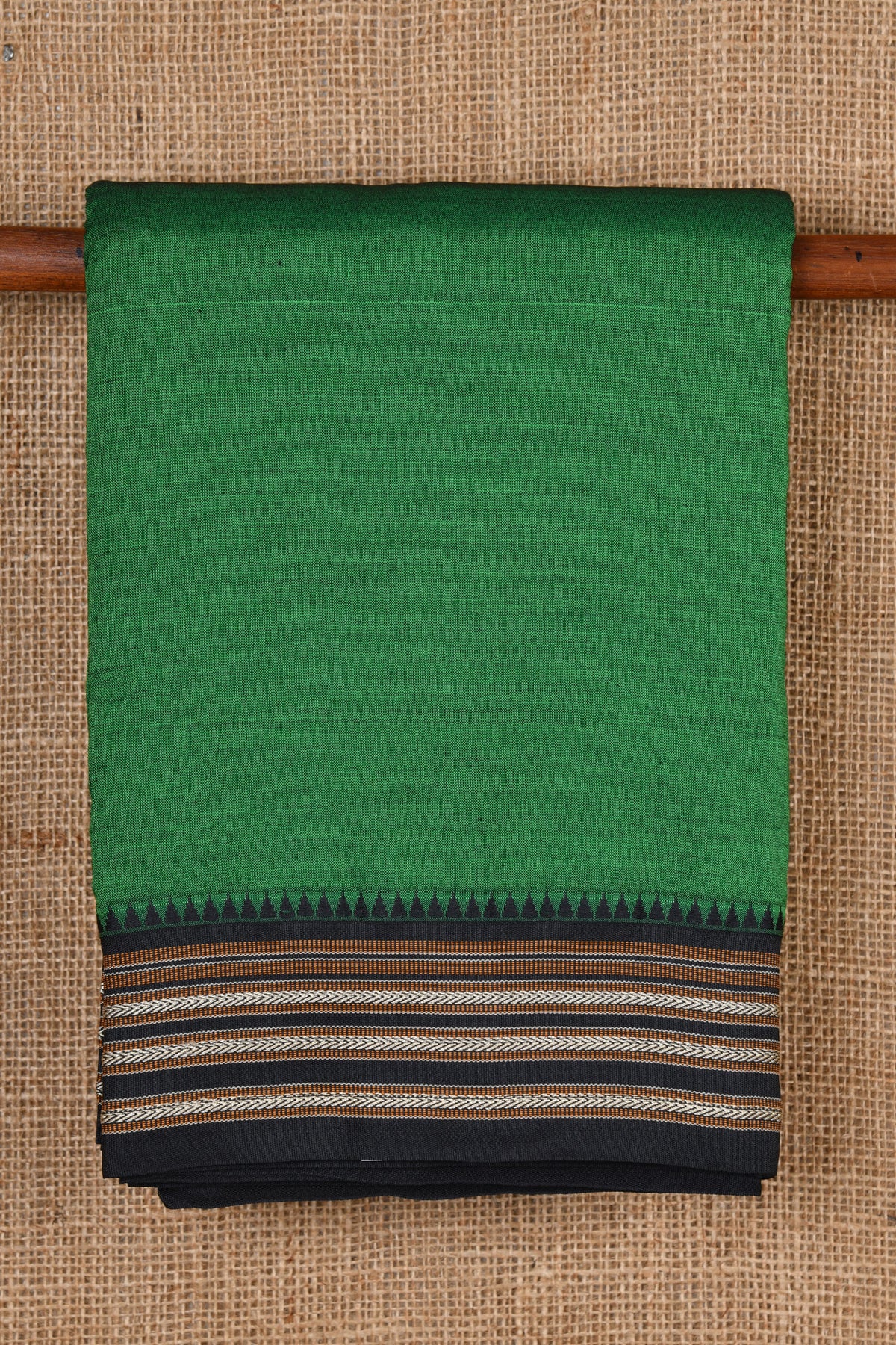 Temple Border Forest Green Dharwad Cotton Saree
