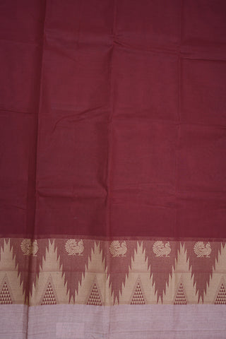 Temple And Peacock Threadwork Border Maroon Chettinadu Cotton Saree