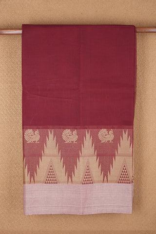 Temple And Peacock Threadwork Border Maroon Chettinadu Cotton Saree