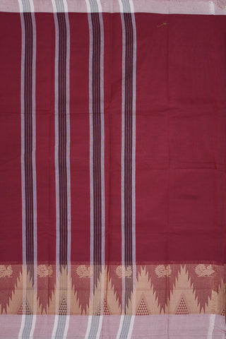 Temple And Peacock Threadwork Border Maroon Chettinadu Cotton Saree