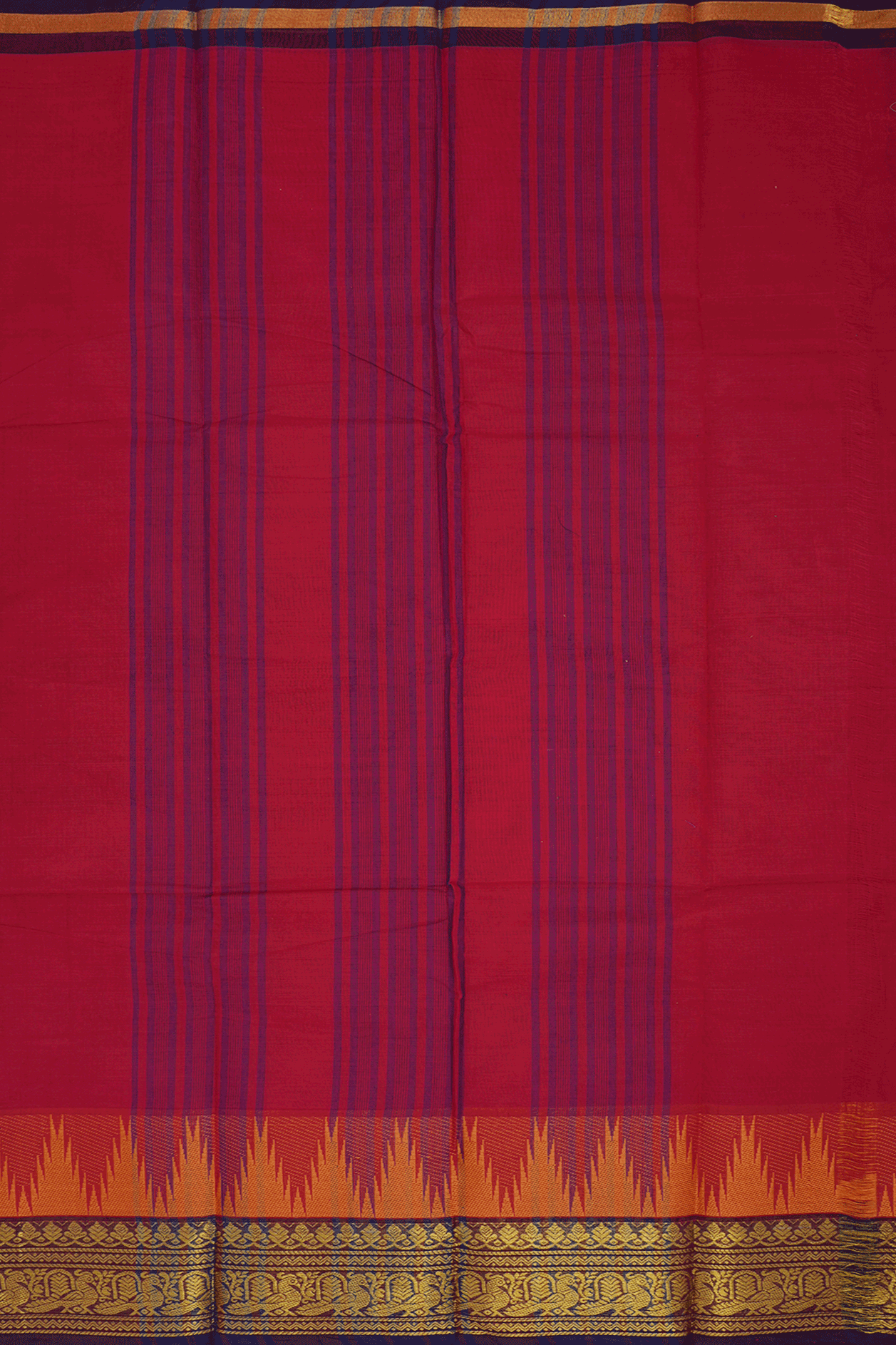 Temple Border Plain Crimson Red Chettinadu Cotton Saree – Sundari Silks
