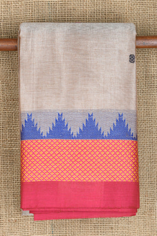 Thread Work Border In Buttis Pastel Grey Chettinad Cotton Saree