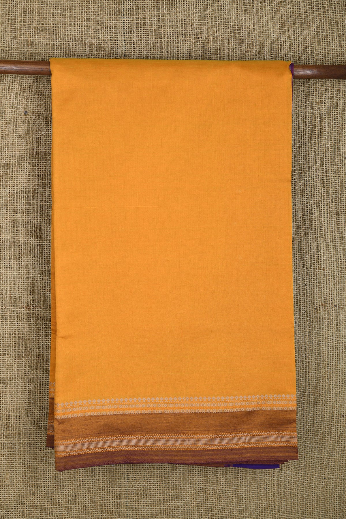 Thread Work Border In Plain Mustard Yellow Poly Cotton Saree