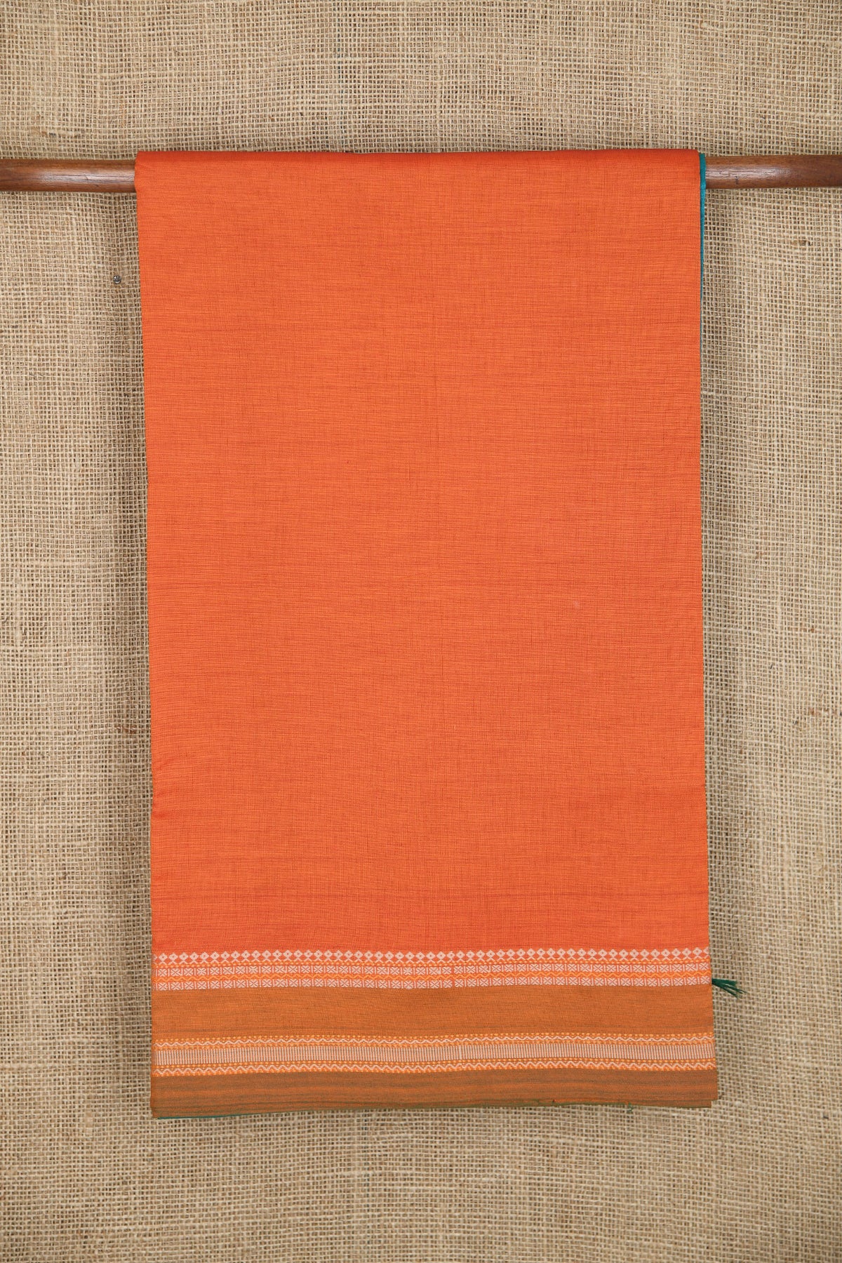 Thread Work Border In Plain Orange Poly Cotton Saree