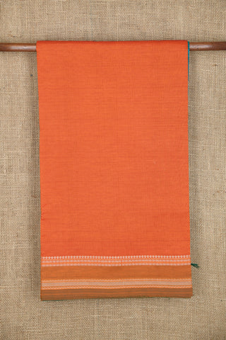 Thread Work Border In Plain Orange Poly Cotton Saree