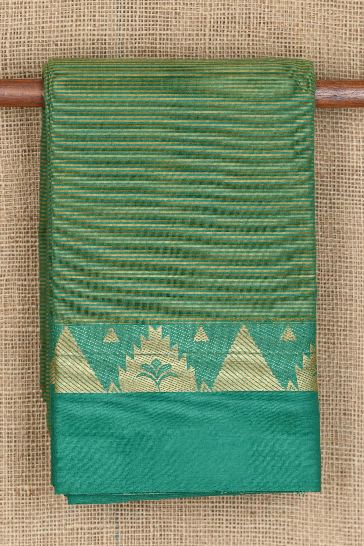 Thread Work Border In Stripes Pine Green Chettinad Cotton Saree