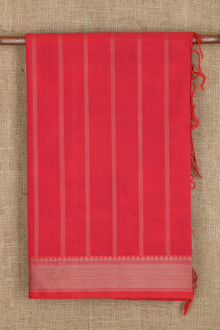 Thread Work Border In Stripes Red Coimbatore Cotton Saree