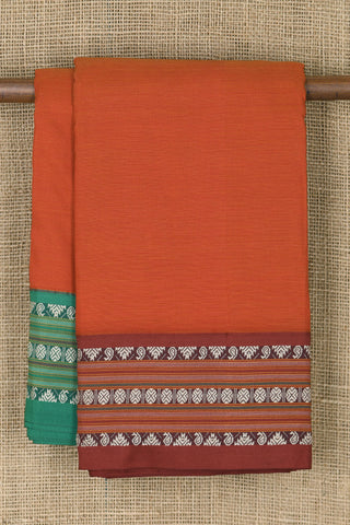 Thread Work Ganga Jamuna Border In Plain Rust Orange Dharwad Cotton Saree