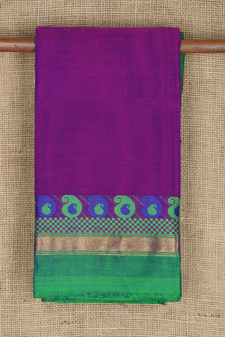 Thread Work Paisley Border In Plain Purple Chettinad Cotton Saree