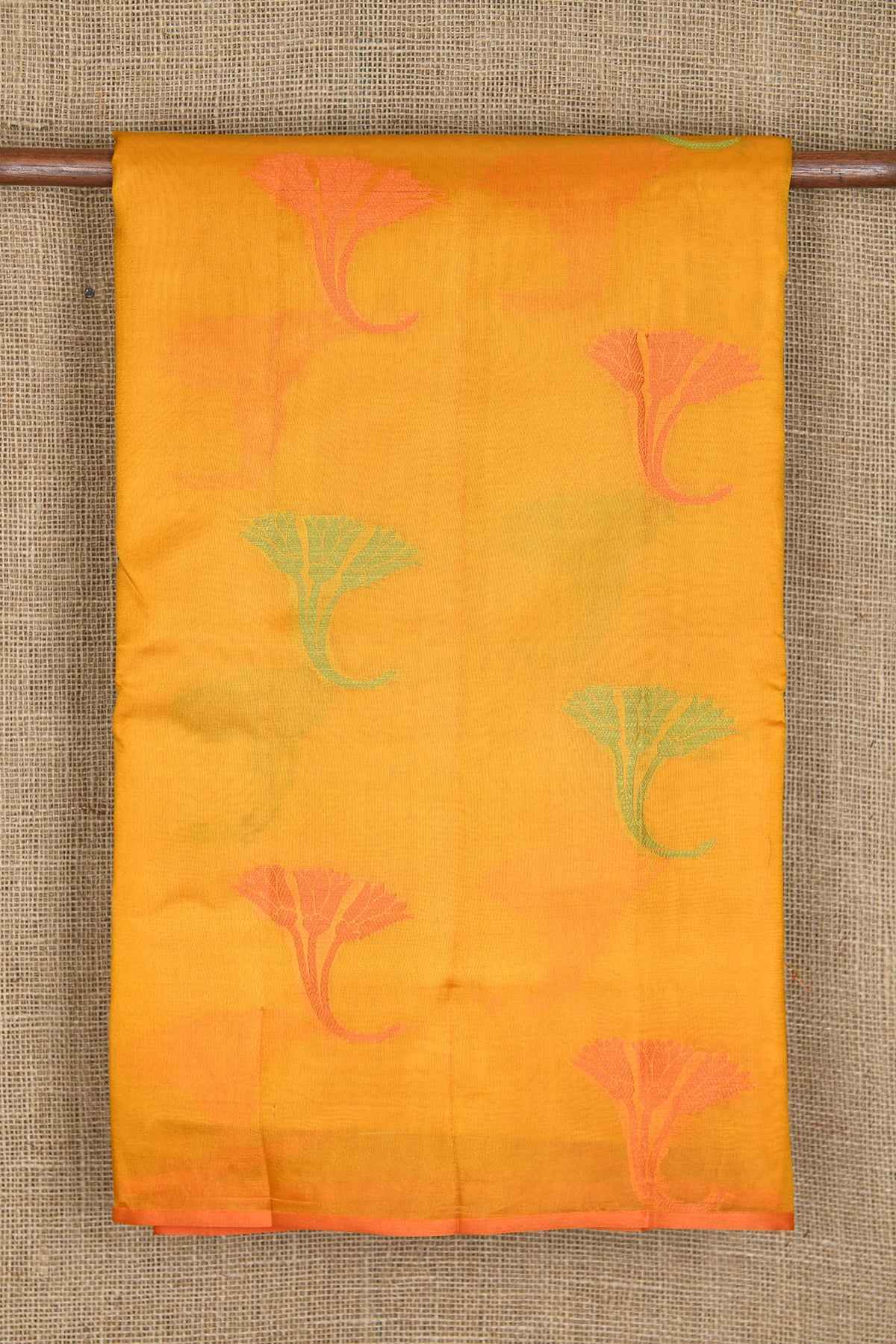 Thread Work Floral Buttas Mango Yellow Raw Silk Saree