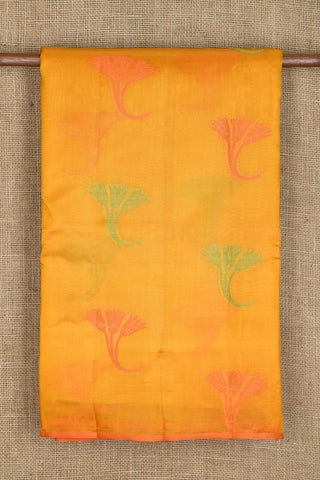 Thread Work Floral Buttas Mango Yellow Raw Silk Saree