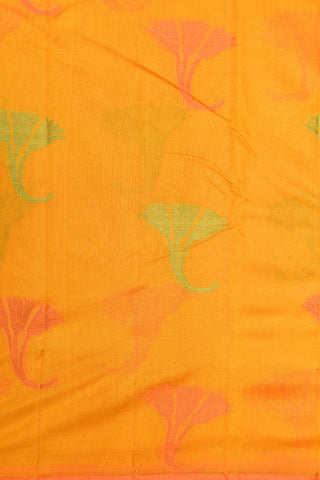 Thread Work Floral Buttas Mango Yellow Raw Silk Saree