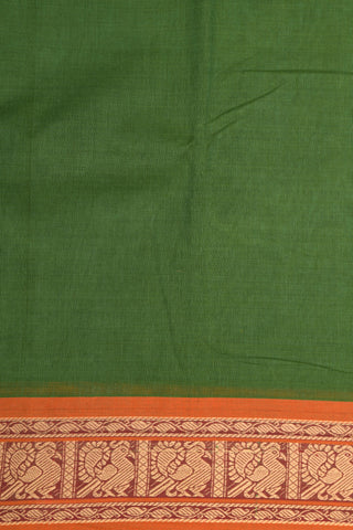 Thread Work Peacock Border In Plain Leaf Green Chettinad Cotton Saree