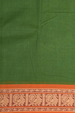 Thread Work Peacock Border In Plain Leaf Green Chettinad Cotton Saree