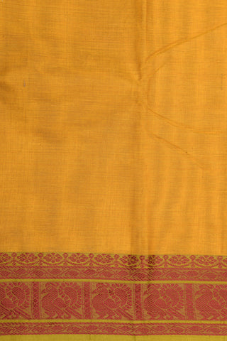 Thread Work Peacock Border In Plain Mustard Yellow Chettinad Cotton Saree