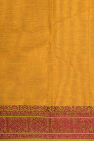 Thread Work Peacock Border In Plain Mustard Yellow Chettinad Cotton Saree