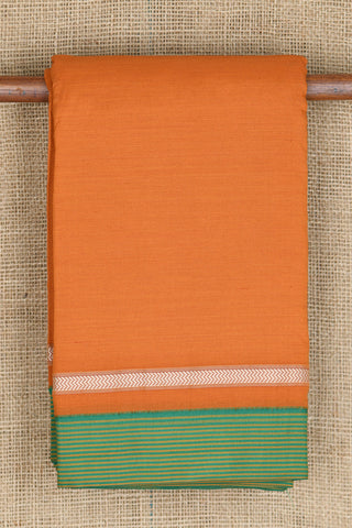 Thread Work Stripe Border In Plain Marigold Orange Dharwad Cotton Saree