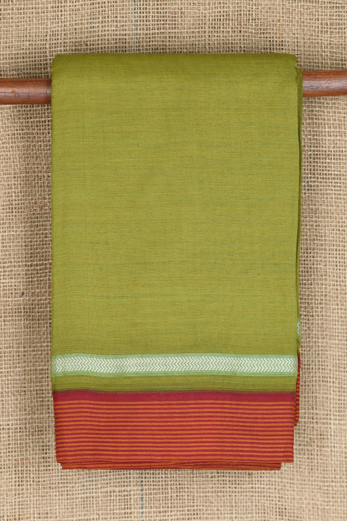 Thread Work Stripes Border In Plain Mehandi Green Dharwad Cotton Saree