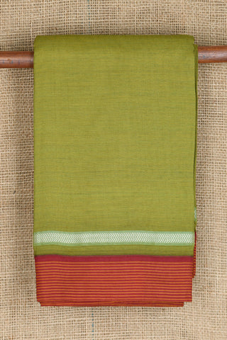 Thread Work Stripes Border In Plain Mehandi Green Dharwad Cotton Saree