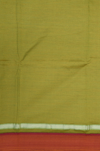 Thread Work Stripes Border In Plain Mehandi Green Dharwad Cotton Saree