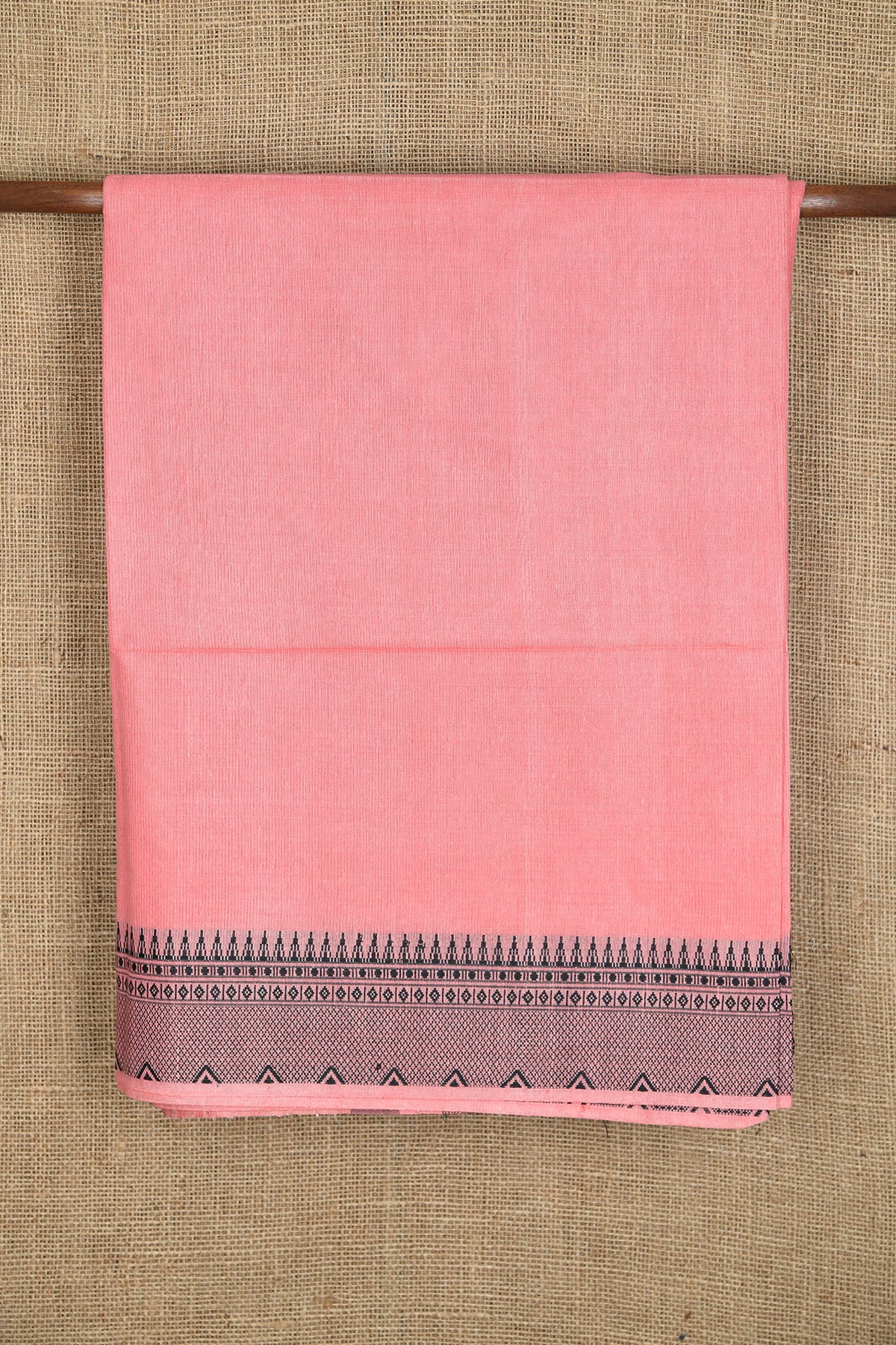 Thread Work Temple Border In Plain Baby Pink Jute Silk Saree