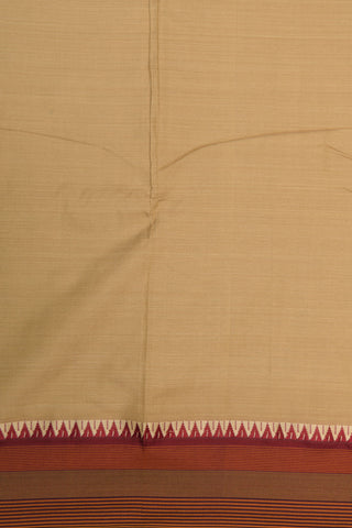 Thread Work Temple Border In Plain Beige Dharwad Cotton Saree