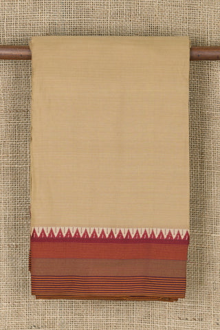 Thread Work Temple Border In Plain Beige Dharwad Cotton Saree