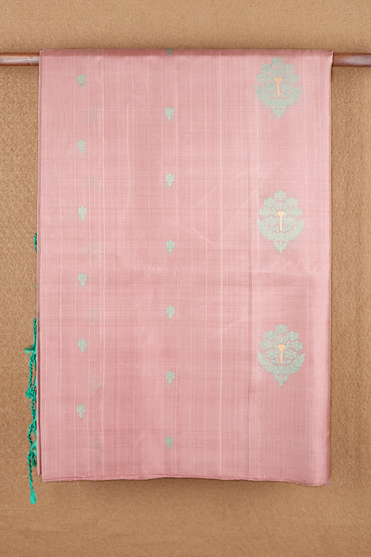 Threadwork And Zari Floral Motifs Dusty Pink Soft Silk Saree