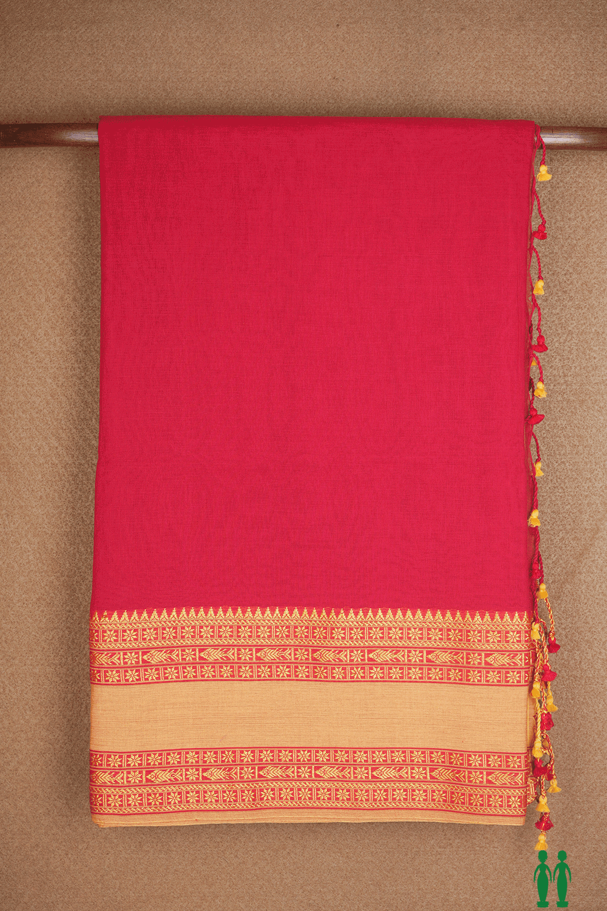 Threadwork Border Plain Scarlet Red Bengal Cotton Saree