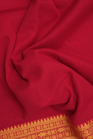 Threadwork Border Plain Scarlet Red Bengal Cotton Saree