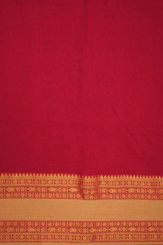 Threadwork Border Plain Scarlet Red Bengal Cotton Saree