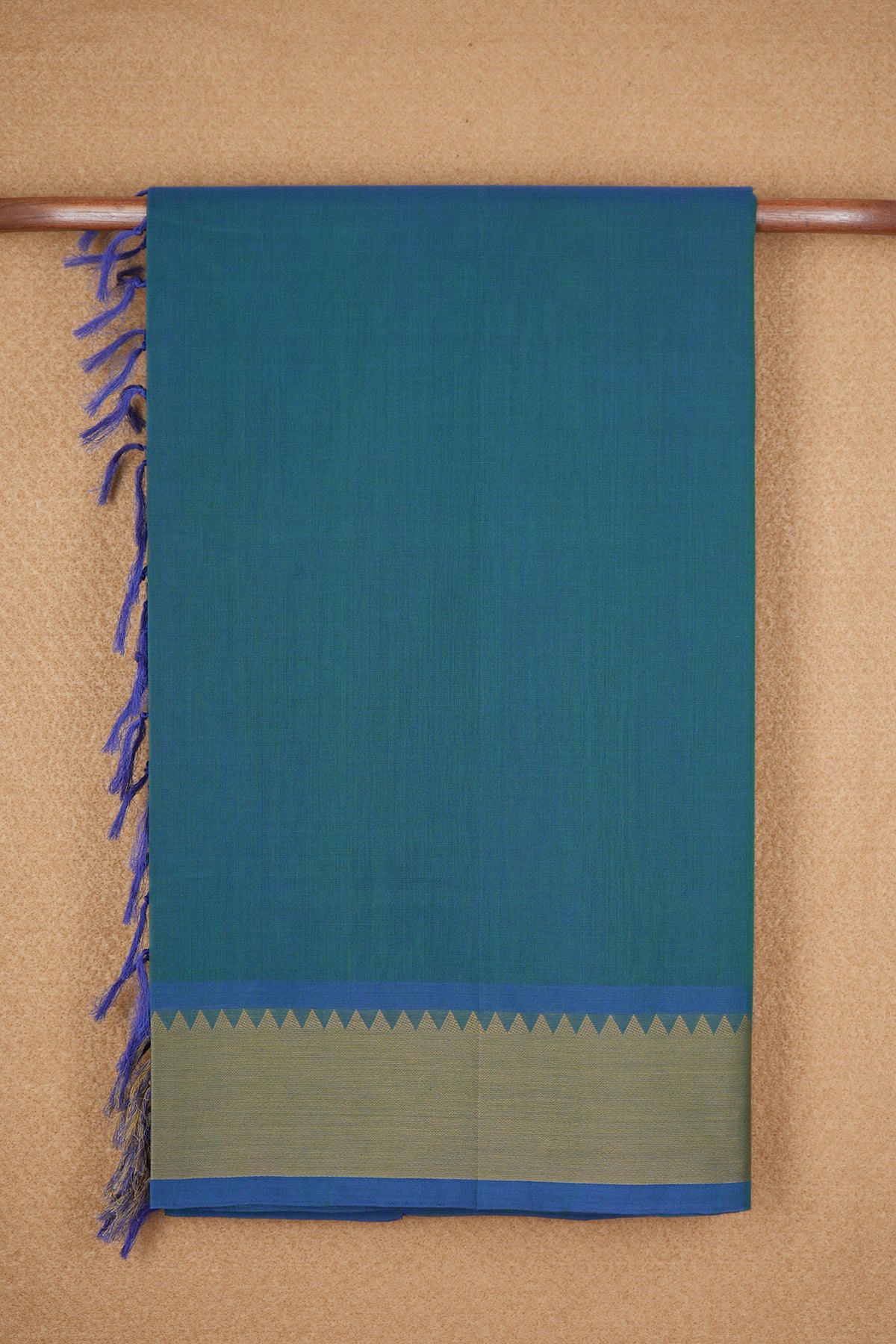 Threadwork Border Plain Teal Blue Coimbatore Cotton Saree