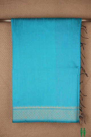 Threadwork Border Plain Teal Blue Semi Jute Saree