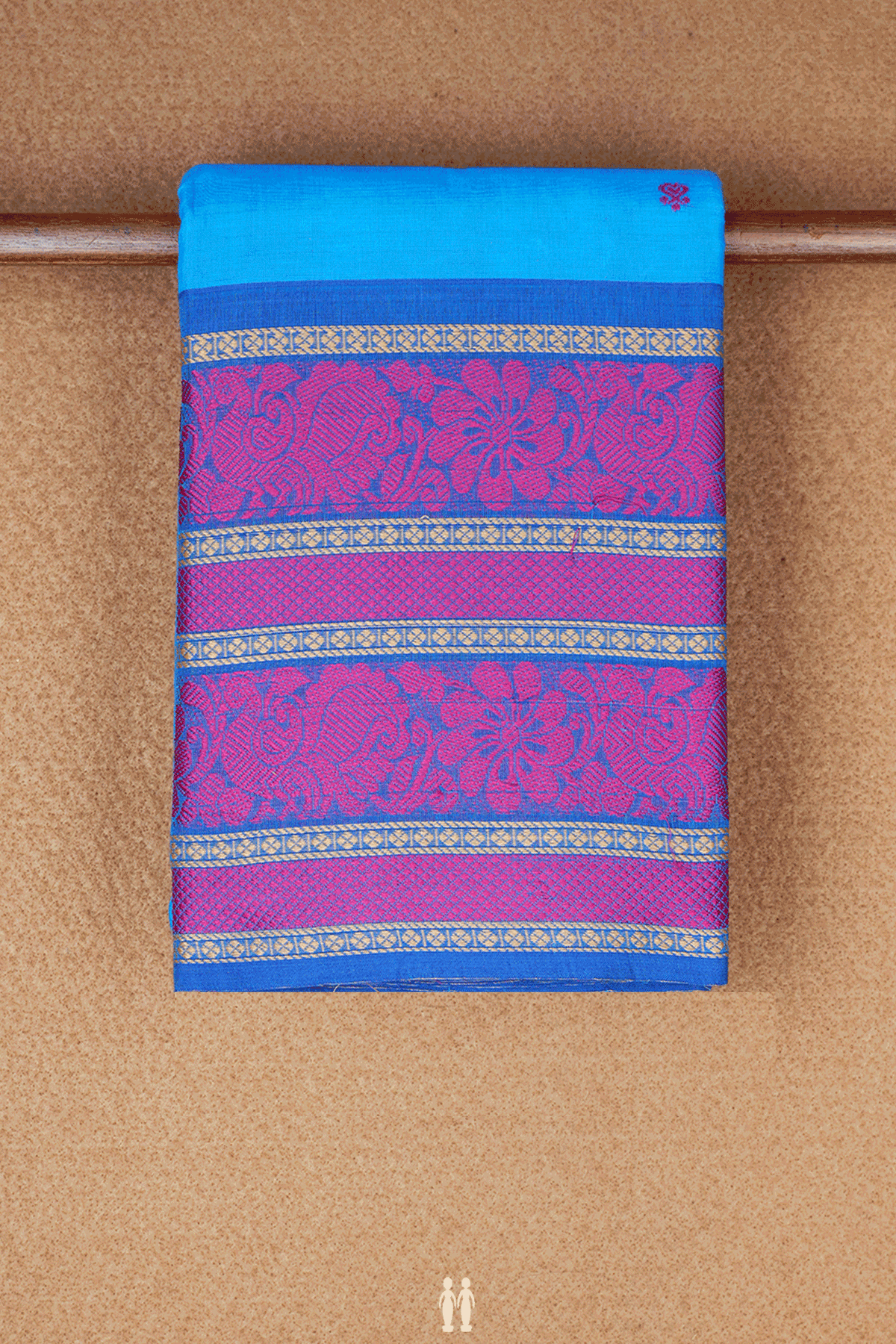 Threadwork Buttis Azure Blue Chettinadu Cotton Saree