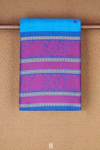 Threadwork Buttis Azure Blue Chettinadu Cotton Saree