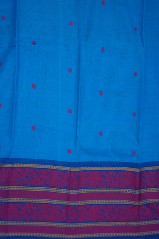 Threadwork Buttis Azure Blue Chettinadu Cotton Saree