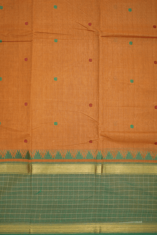 Threadwork Buttis Ochre Brown Chettinadu Cotton Saree