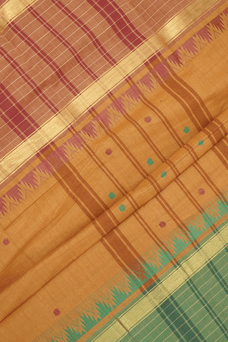 Threadwork Buttis Ochre Brown Chettinadu Cotton Saree