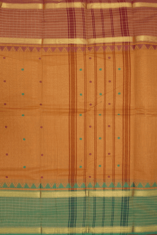 Threadwork Buttis Ochre Brown Chettinadu Cotton Saree