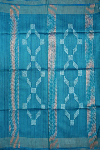 Threadwork Design Cerulean Blue Jute Saree