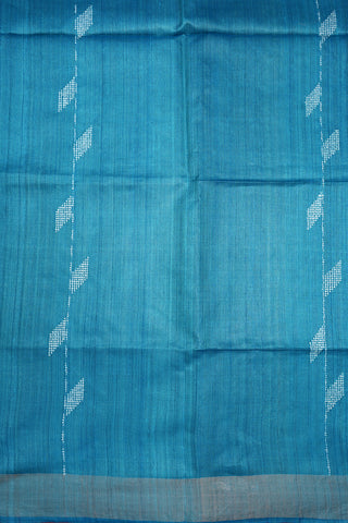 Threadwork Design Cerulean Blue Jute Saree