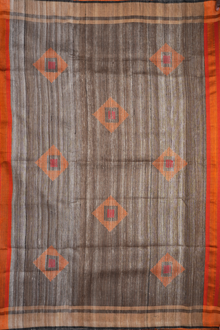 Threadwork Design Orange Jute Saree