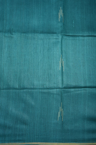 Threadwork Lines Peacock Green Jute Saree